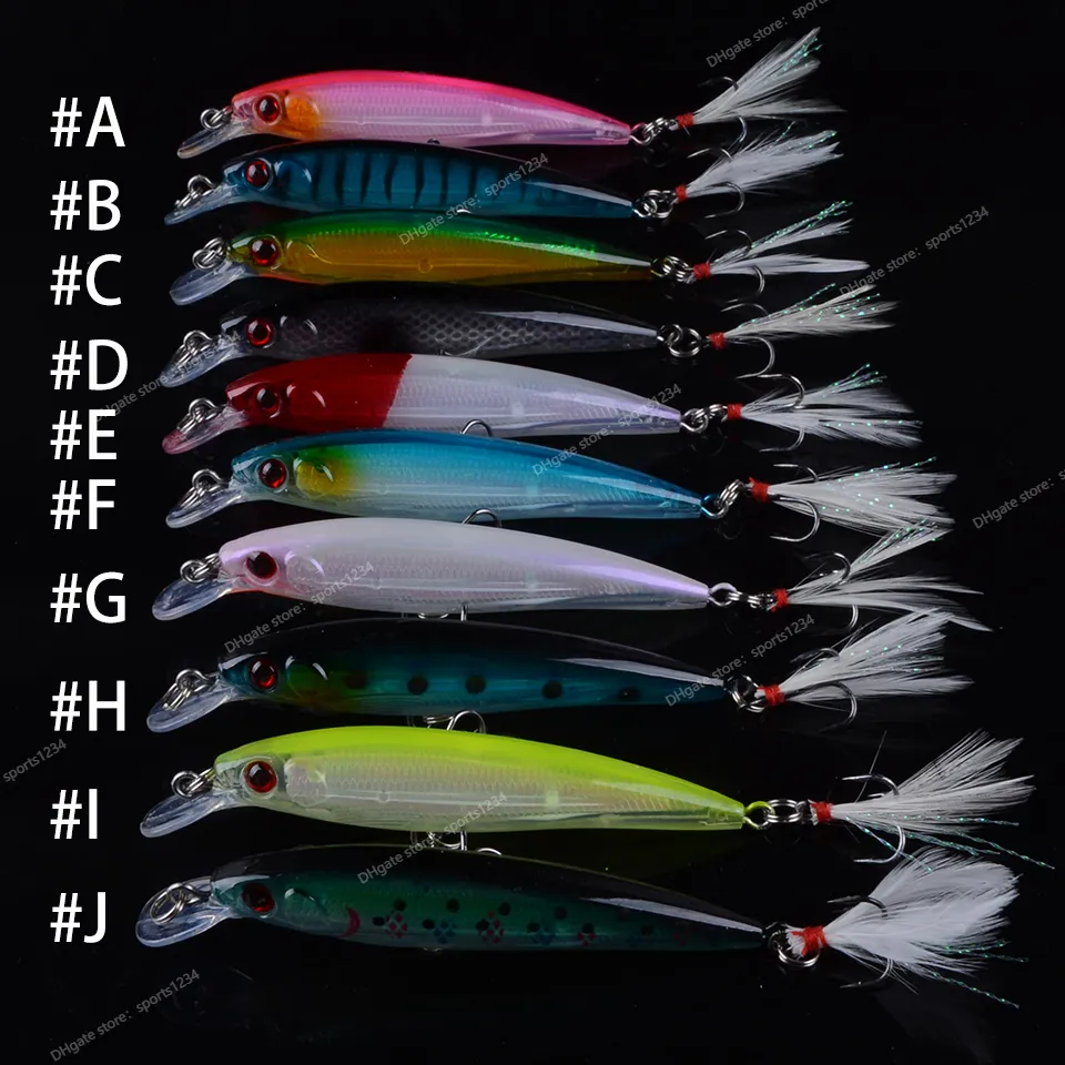 Minnow Lure Set With Feather Hooks Hard Bait Bait With Crankbait & Swimbait  Fishing Tackle, 7G/9CM Lure Size From Sports1234, $19.72