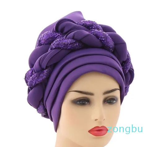 Turbans for Women Pleated Beanie Headwrap African Hat Arab Wrap Muslim Scarf Hijabs Hair Aso Oke Auto Gele Readymade