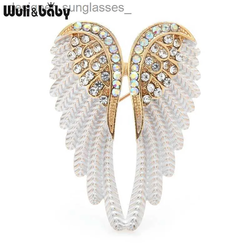 Broches Broches Wuli Baby Classique Strass Ailes d'Ange Broche Broches 3 Couleurs 2021 Bijoux Étincelants Cadeau Plume Designer BrochesL231117