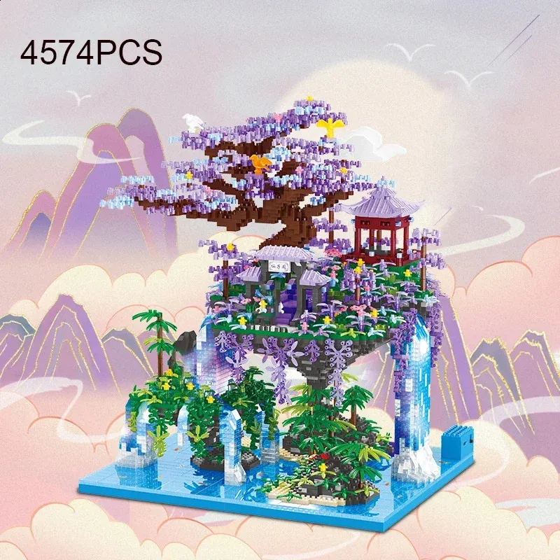 Andra leksaker 4574PCS Guanghan Fairy Pavilion Building Blocks Chinese Ancient Style Series Assemble Bricks Toys Ornament Model Christmas Gifts 231116