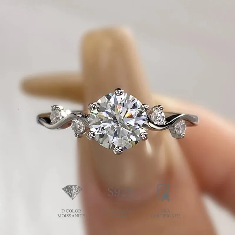 Trauringe DW Original 1CT Shiny Diamond Round für Frauen Echt 925 Sterling Silber Luxus Elegant Edlen Schmuck 231117