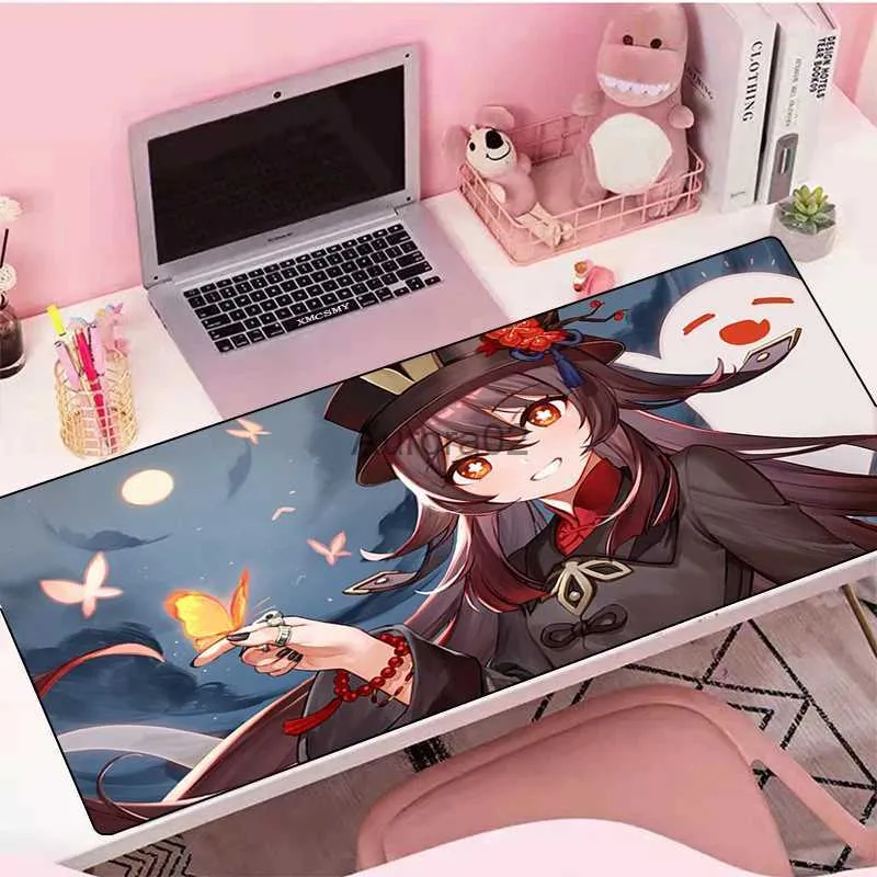 Tapis de souris Repose-poignets Genshin Impact Hu Tao Anime tapis de souris grand tapis de souris de jeu tapis en caoutchouc tapis de bureau accessoires Pc protecteur de bureau tapis de clavier Gamer YQ231117