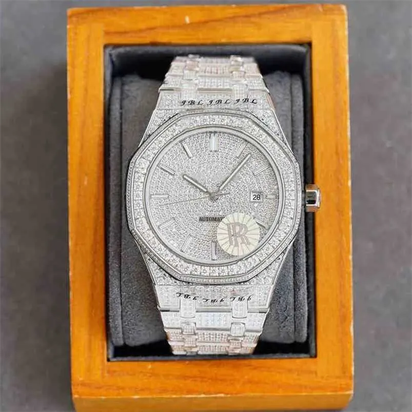 Luxury AP Watch Mosonite Diamond vs Factory Handmade of Diamonds Mens Automatic 40mm With Diamond Studded Steel 904L Sapphire Ladi Busins ​​Arm Wristwatch