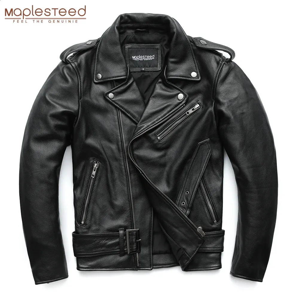 Erkek Ceket Maplesteed Klasik Motosiklet Erkekler Deri Ceket 100 Doğal Cowhide Kalın Moto Kış Kolu 6169cm 8xl M192 231116