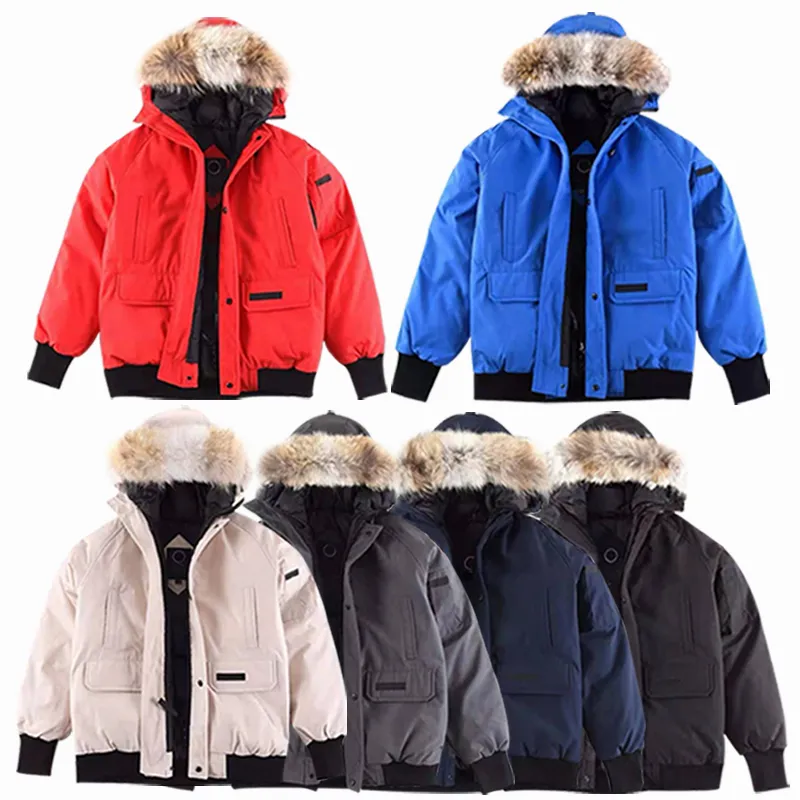 6 Cores Designer Parka Top Quality Canadá G01 Chilliwack Mens Casaco Mulheres Down Jacket White Duck Down Jackets Wolf Real Fur Winter Parkas Ladys Casacos com emblema XS-XXL