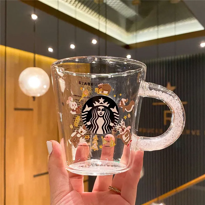 Starbucks Cup Collection Transparent Gradient Blue Ocean Vine Weaving Glass Cup High Beauty Cup Coffee Mark Handle Cup