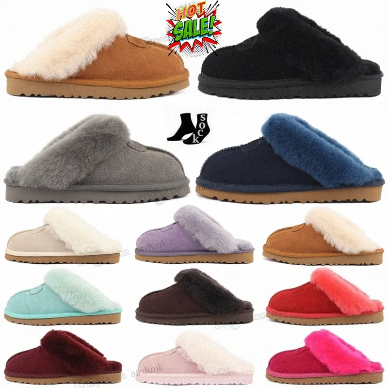 Venta caliente zapatillas clásicas diseño AUS U5125 mantener diapositivas calientes piel de cabra zapatilla de piel de oveja nieve media pelusa piel de pelusa sí diapositiva para mujeres hombres invierno plano D2Wi #