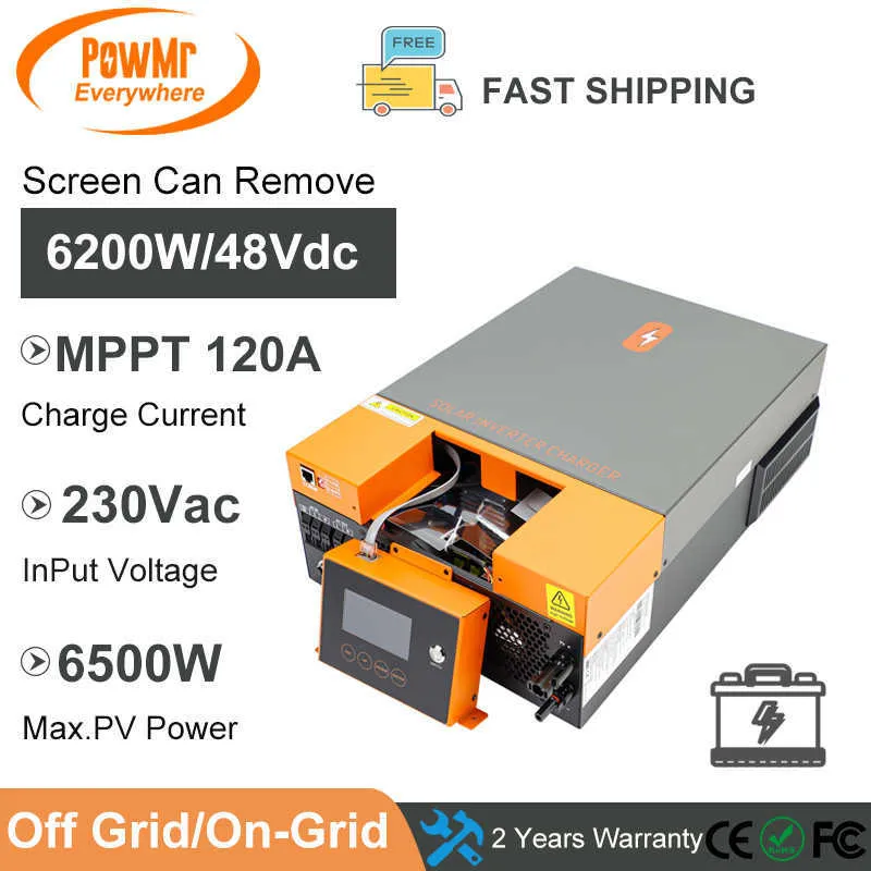6200W Hybrid Solar Inverter Off-Grid MPPT 120A 220/230V 48V 500V Pure Sine  Wave