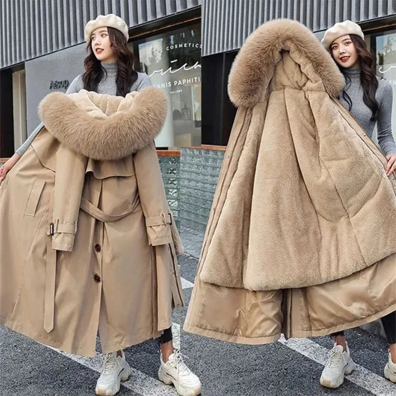 Parka en duvet pour femme, veste d'hiver épaisse et chaude, doublure en fourrure longue, Parka à capuche, manteau rembourré en polaire, vêtements d'extérieur détachables, 5XL, 2023, 231117