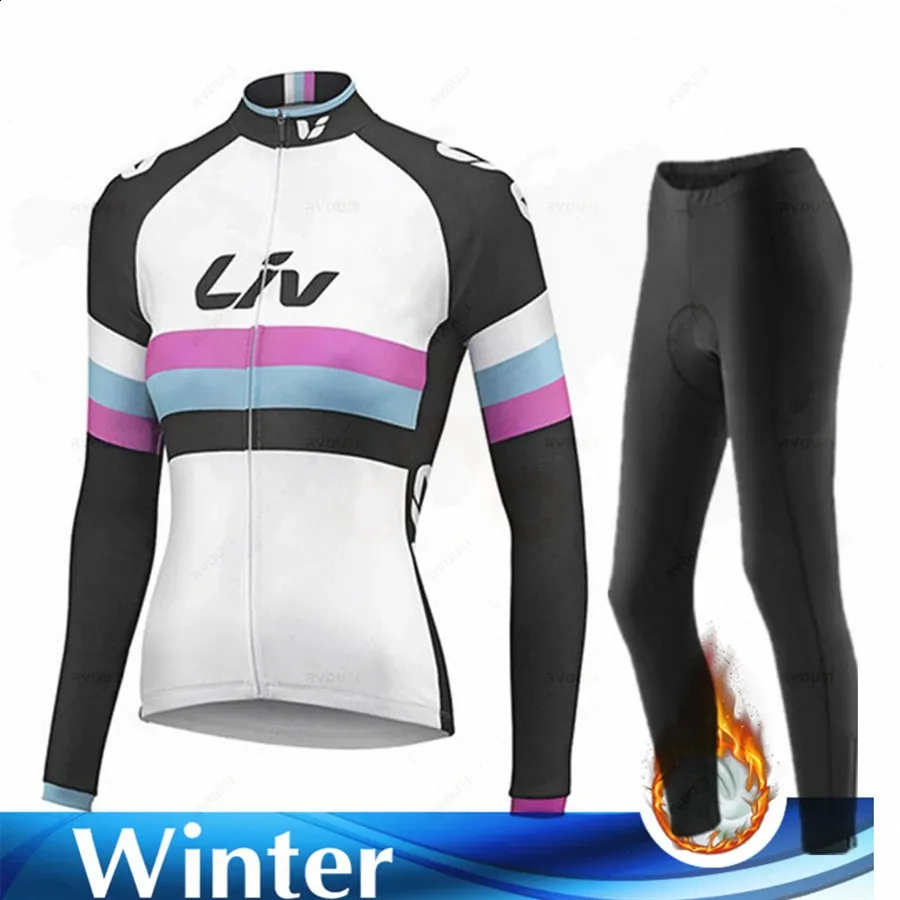 Cykeltröja sätter kvinnor Cycling Clothing Liv Jacket Kit Winter Thermal Fleece Jersey Set Lady Long Sleeve Stylish Simplicity Kvinnliga cykelkläder 231116