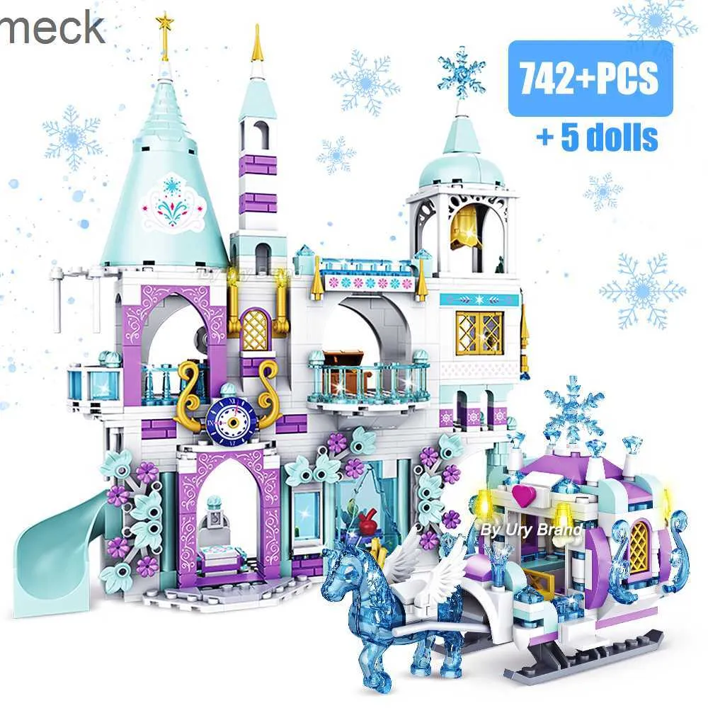 Blocks Friends Princess Luxury Ice Castles Playground House Movies Winter Snow Horse Figures Building Blocks Set Toy for Girls DIY Gift