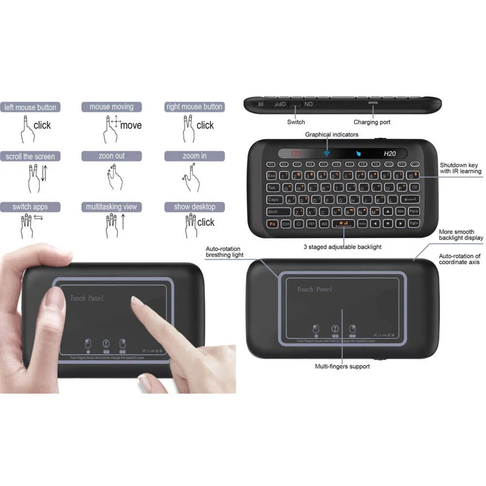 H20 2.4GHz Backlit Mini Wireless Keyboard with Touchpad Mouse