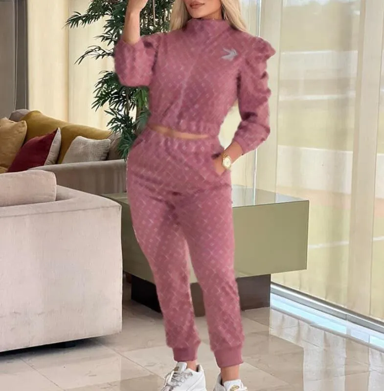 디자이너 코트 핑크 브랜드 여성 트랙복 인쇄 2 조각 세트 재킷 바지 긴 소매 땀 스포츠웨어 옷 조깅복 정장