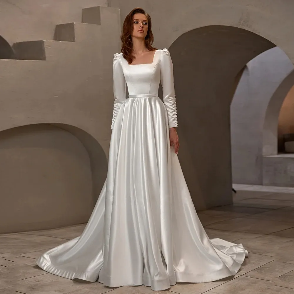 Elegant A Line Wedding Dress For Women 2024 Square Neck