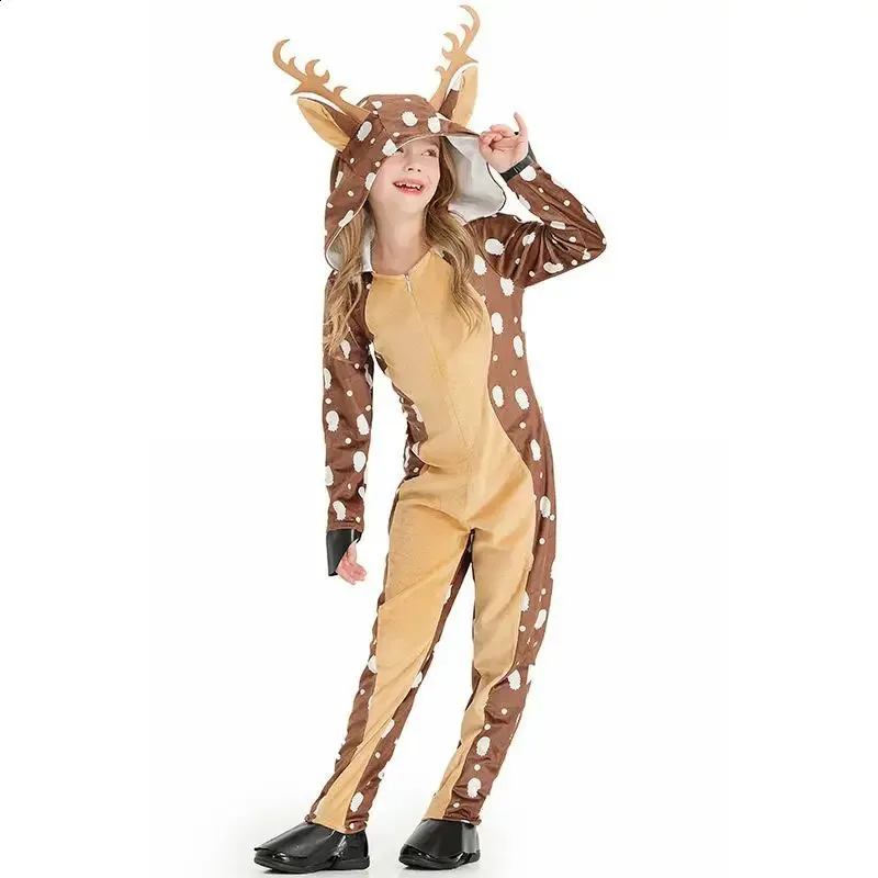 Pijamas crianças traje de rena meninas traje de veado unisex cristal veludo quente natal onesie para role play festa cosplay pijamas 231116