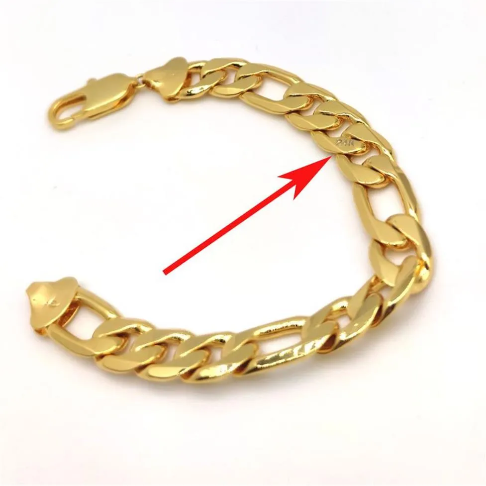 Bracelet Hip Hop à maillons Figaro italien pour hommes, 8, 46, 12mm d'épaisseur, véritable timbre 24K, chaîne de poignet remplie d'or massif fin, 2139