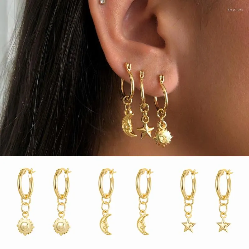 Boucles d'oreilles pendantes CRMYA Boho soleil lune étoile goutte pour femmes plaqué or couleur argent bijoux de mode en gros