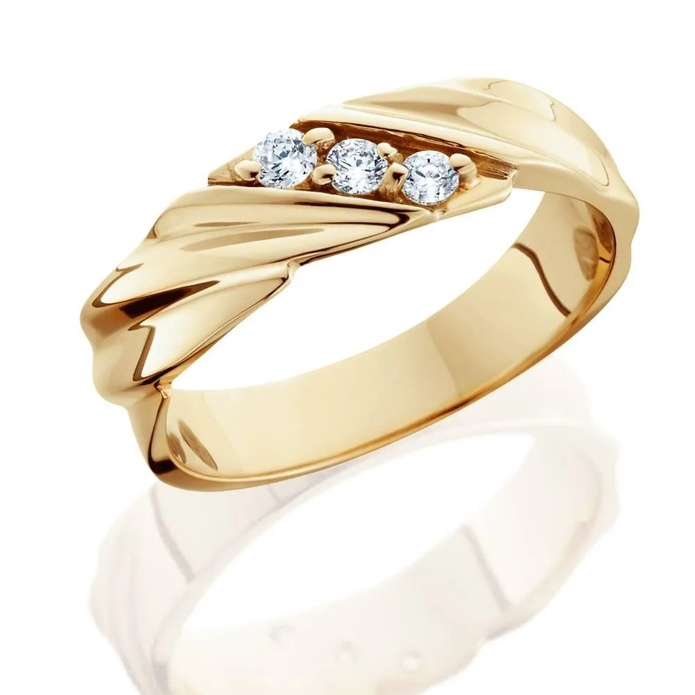 Bague de mariage pour homme en or jaune 14 carats avec diamant 1/10 ct
