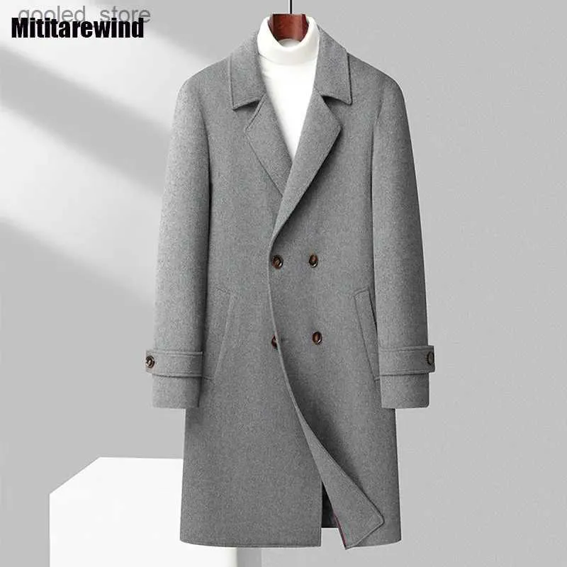 Men's Trench Coats Winter 73% Wool Blends Coat Men Streetwear Causal Long Coat Loose Double Breasted Black Woolen Coats Fashion Warm Windbreaker Q231118