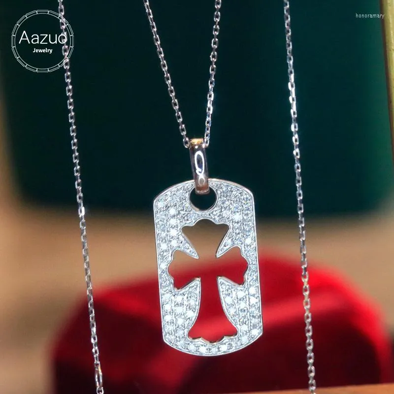 Ketens aazuo 18k gouden natrale diamanten 0.60ct Cross Shield hangend met ketting kettingcadeau voor vrouwen verjaardagsfeest Valentijnsdag