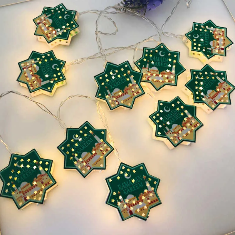 LEDストリングスeid Mubarak Ramadan String Lights Festival Garland Lighting for Eid Decorations Moon Star Lamp Islamic Decor P230414