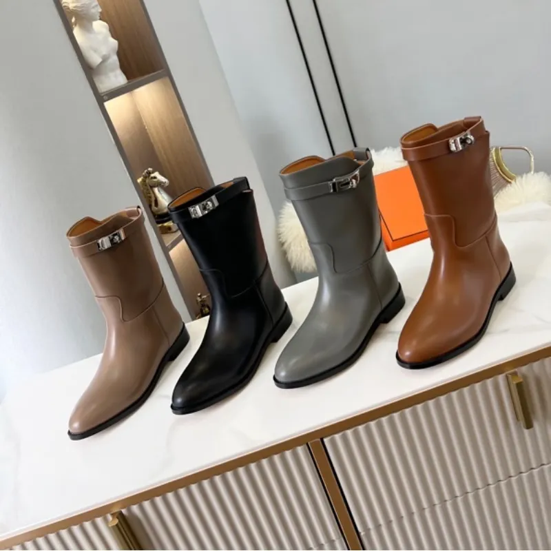 Bottes courtes classiques pour femmes, bottes de chevalier de marque de styliste, bottines à la mode pour femme, Ultra mini talon de botte, chaussure en cuir véritable, boucle à fond plat