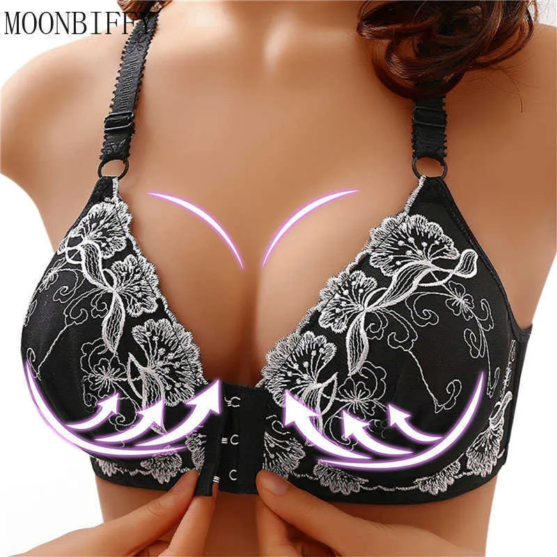 Reggiseni Reggiseni donna Chiusura frontale Reggiseni push up con ricamo floreale senza cuciture Reggiseno senza fili Bralette Biancheria intima senza fili Comoda lingerie P230417