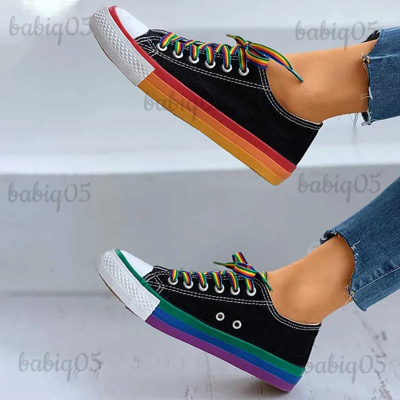 Dress Shoes Vulcanized Sports Shoes Women's Canvas Sports Shoes Summer Candy Color Fashion Rainbow Women's Thick Soled Women's Flat Shoes T231117