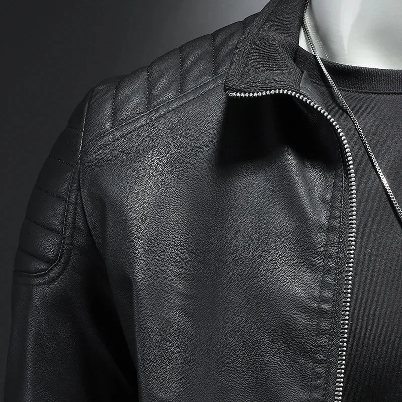 Mens Trendy PU Leather Motorcycle Jacket With Stand Collar Mens Trendy PU Leather Motorcycle Jacket With Stand Collar