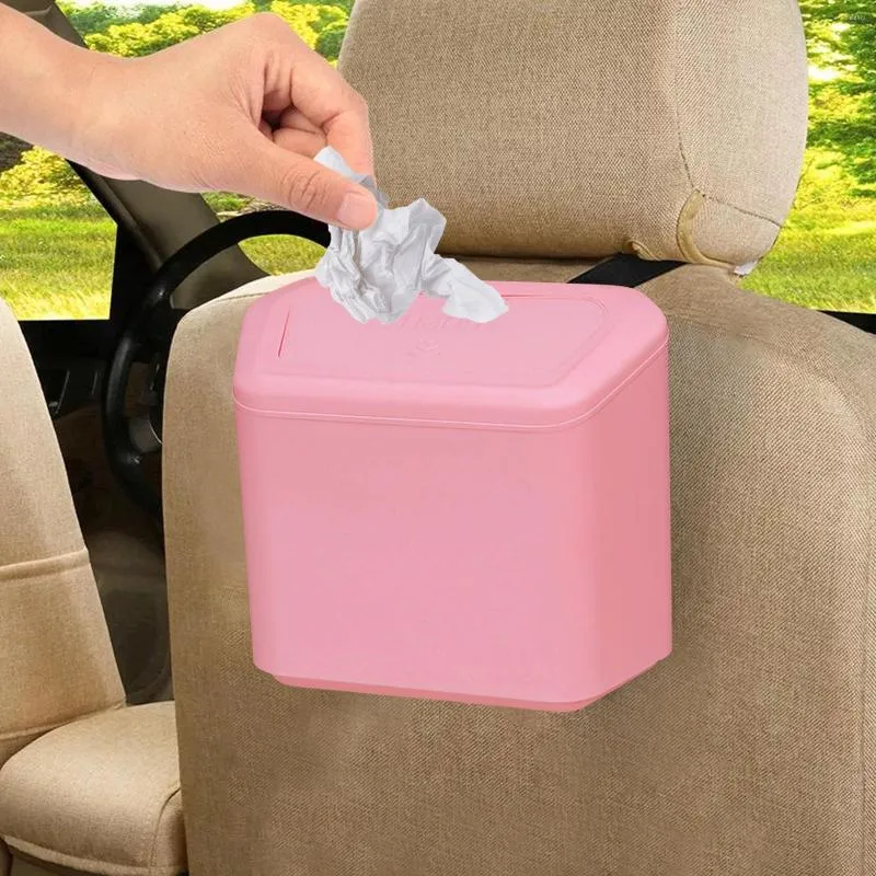 Acessórios para interiores Lixo do carro pode ser um suporte de tecido com a caixa de armazenamento de organizador de tampa para o escritório do veículo de van cargo de caminhão em casa