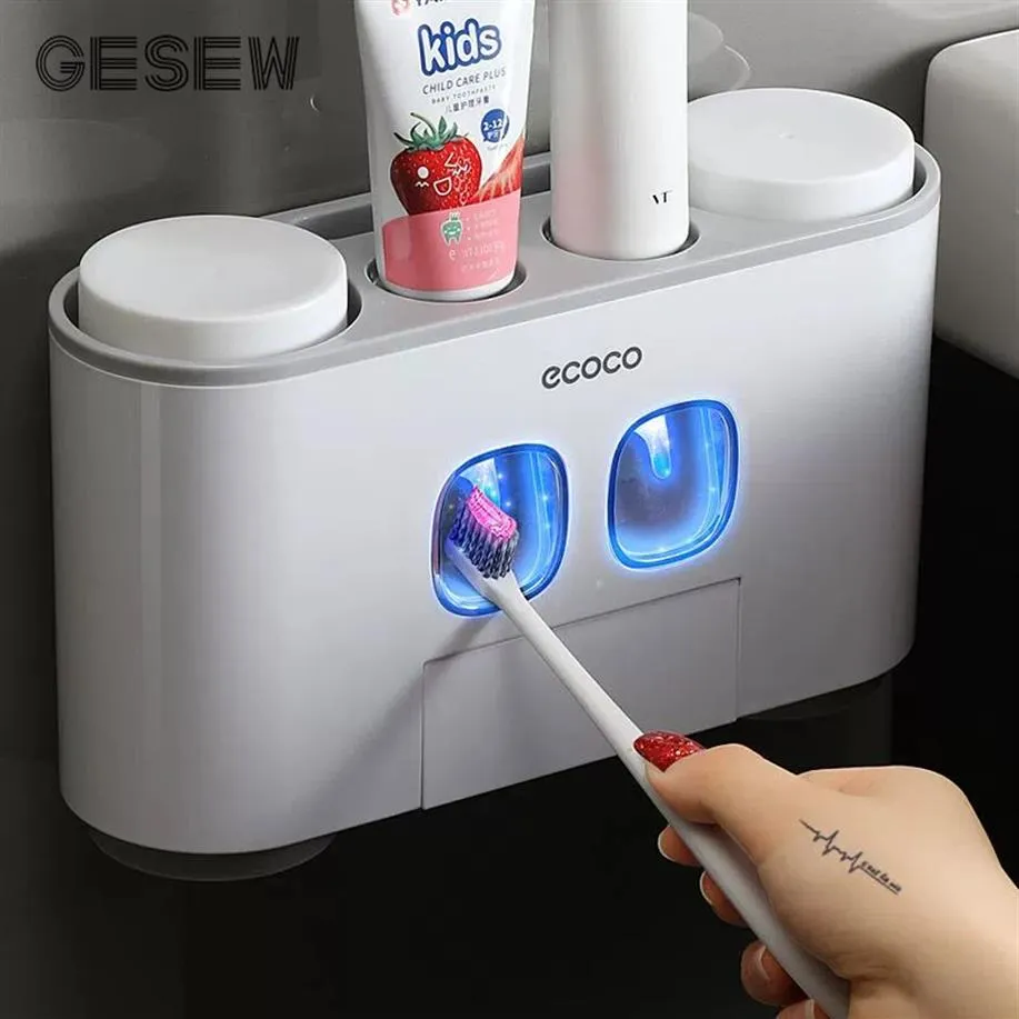 GESEW porte-brosse à dents magnétique salle de bains distributeur automatique de dentifrice pâte murale presse-dentifrice ensemble d'accessoires de salle de bain Y253V