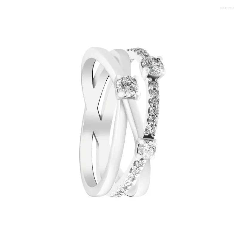 Klusterringar för kvinnor glittrande trippelband ring 925 sterling silver manlig förslag bröllop gåva smycken tillverkning