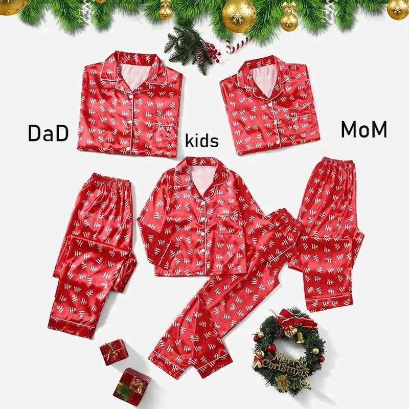 Bijpassende familie-outfits Kerst Familie bijpassende pyjama-outfit Zijde Casual Ouder-kindkleding Herfst satijnen pyjama Set Papa, mama en mij Huiskleding Pak 231117