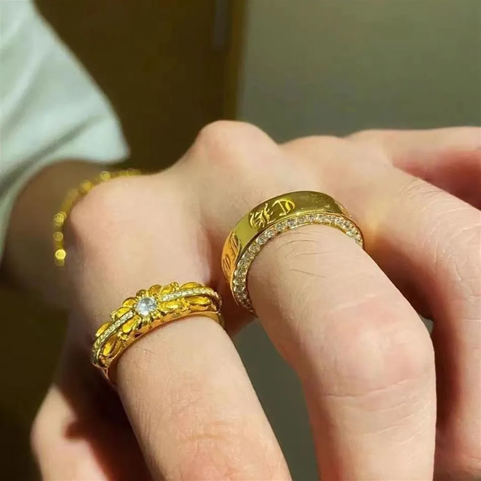 Высококачественные ювелирные изделия, кольцо из 22-каратного золота с цирконом, мужское и женское кольцо в стиле панк-стрит, хип-хоп, индивидуальное кольцо2310