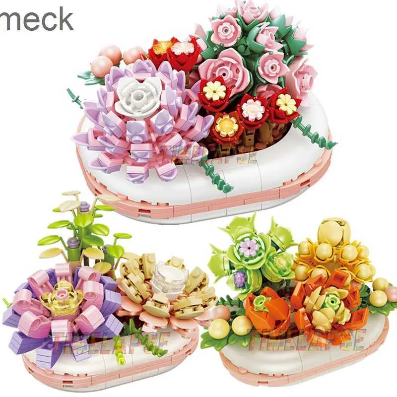 Blocks DIY MOC Noctilucent Potted Plants Succulents Bonsai Tree Gardens Romantic Building Blocks Model Bricks Kids Sets Kits Toys