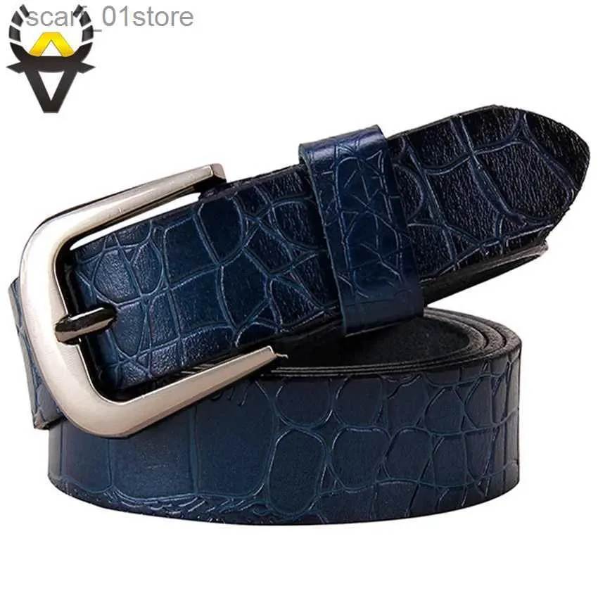 Cinture Cinture in vera pelle da donna Cintura donna moda con fibbia ad ardiglione Pelle di mucca di secondo strato di alta qualità str larghezza femminile 2,8 cm BluL231117