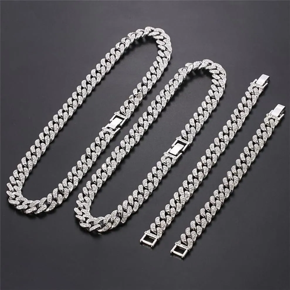 Silverfärg Miami Curb Cuban Chain Halsband Män kvinnor Hip Hop Jewelry Bling Rapper Unisex Grunge Chokers232n