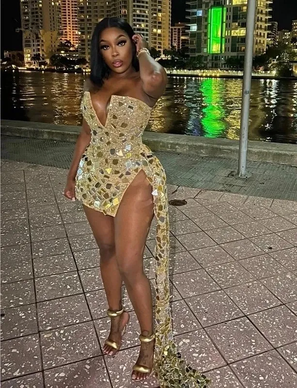 plunge neck tulle mini dress in gold Elegant Champagne V-Neck Tulle Lace Applique Short Prom Dress Bridesmaid  Gown