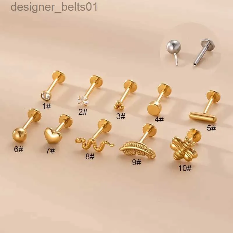 Stud 1 peça 1.2 * 8mm Piercing Body Jewelry Plug-in Lip Stud para mulheres 2022 Nova tendência Ear Cuff Brincos de aço inoxidável para adolescentesL231117