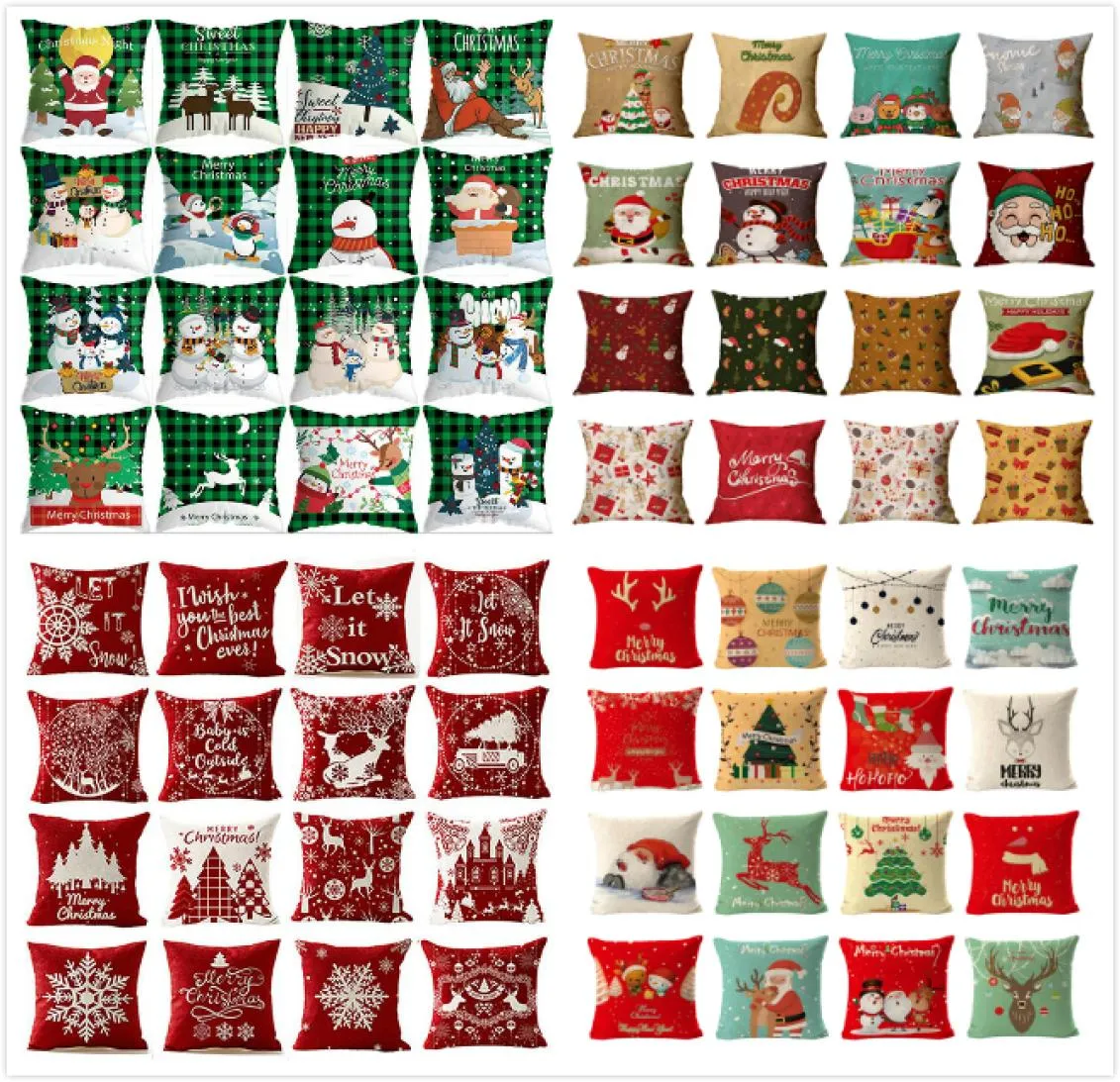 176 Designs Christmas Pillow Case Party Santa Claus Xmas Tree Snowman Colorful Pillow Cover Home Soffa Car Decor Cushion3586800