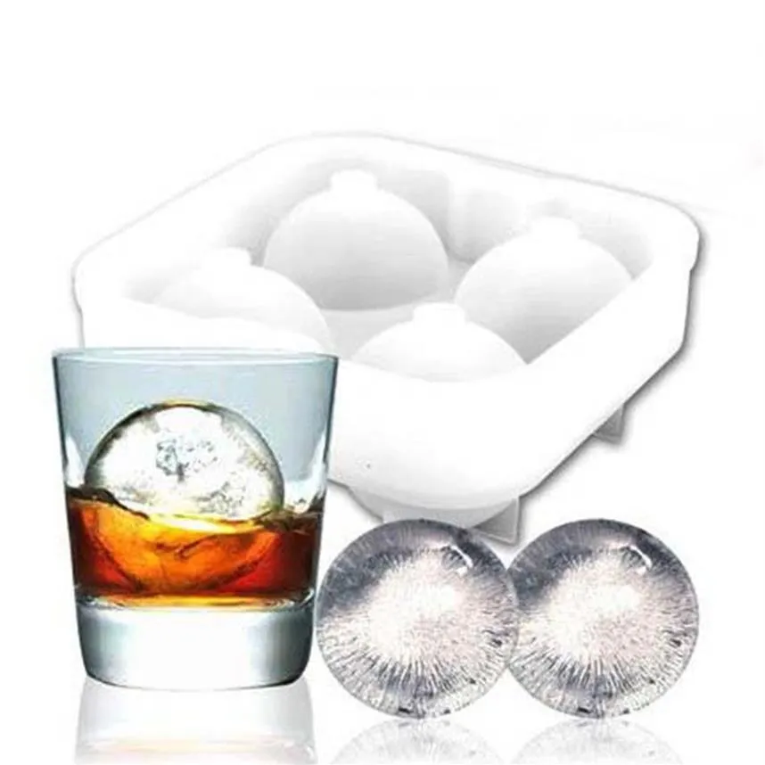 Högkvalitativ isbollar Maker -redskap Gadgets Mold 4 Cell Whisky Cocktail Premium Round sfäres Bar Kitchen Party Tools Tray Cube240m