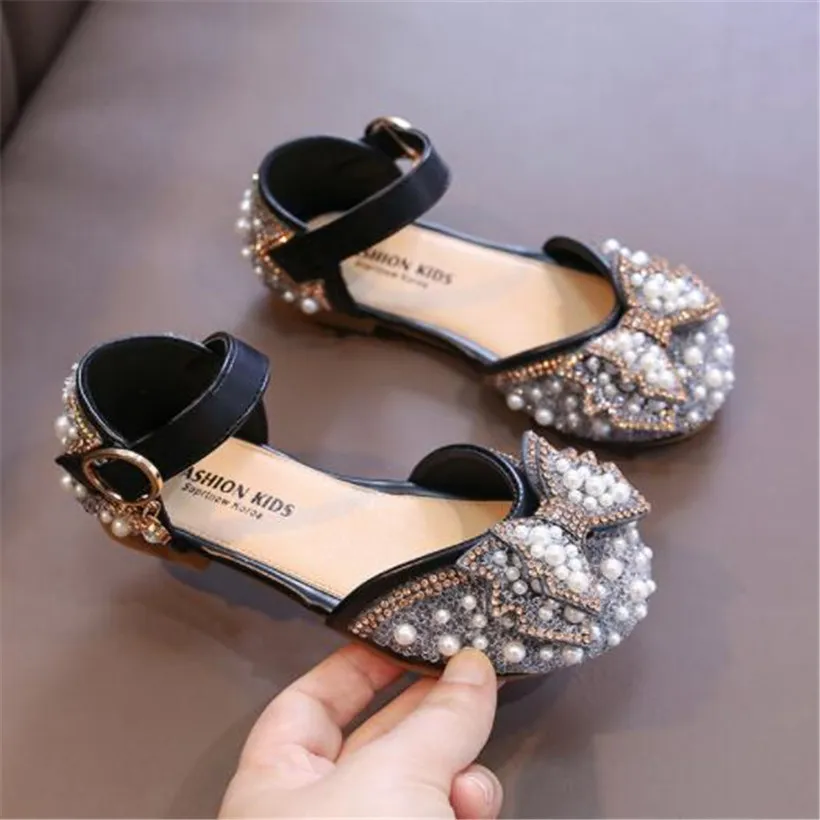 Summer Kids Sandals Rhinestone Children Girls Dress Shoes Bow Party Dance Shoe Soft Bottom NonSlip Baby Shiny Princess Shoes