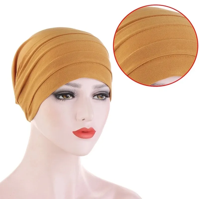 New Candy Color Turban Cap Chemotherapy Headband Forehead Pile Hat Muslim Headscarf Women Hair Accessories