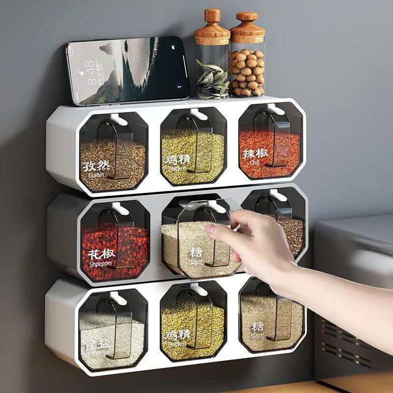 Wall Mount Spice Rack Organizer - Premium Kitchen Seasoning Box Set ...