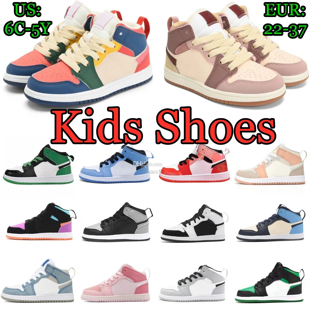 Barnskor 1s jumpman High Toddlers Sneakers Basketball University Blue Lucky Green Digital Pink Toe Grey Chicago Barn Designer