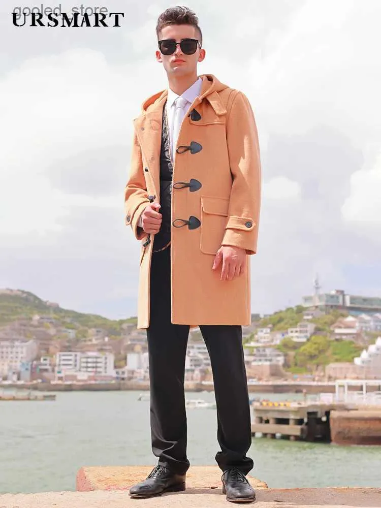 Trench da uomo Cappotto stile college coreano con cappuccio in lana con bottoni in corno Cappotto invernale da uomo ispessito nuovo cammello moda Q231118