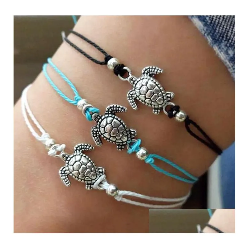 Bracelets de cheville Summer Beach Tortue en forme de charme Corde Chaîne Cheville Bracelet Femme Sandales La chaîne de jambe Bijoux de pied Confort Drop Del Dhq2O