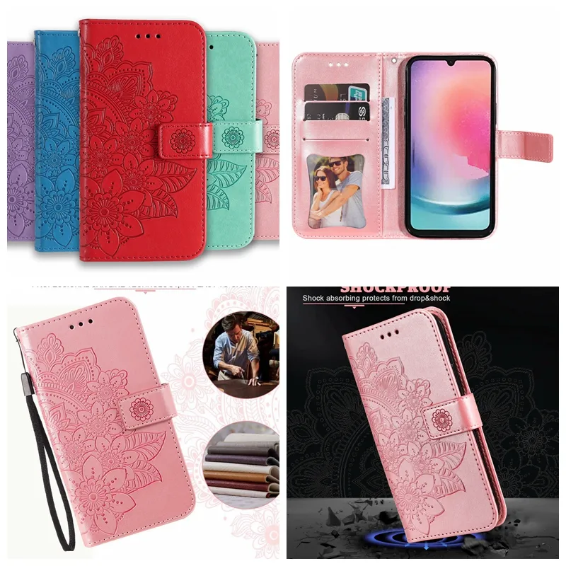 Flower Mandala Mandala Portfel Pase na Xiaomi 14 13 Redmi 13c 4G Huawei Honor Paly 50 plus Nova 11 SE Pro Pro Samsung A25 Karta identyfikacyjna szokująca szok Flip Cover torebka