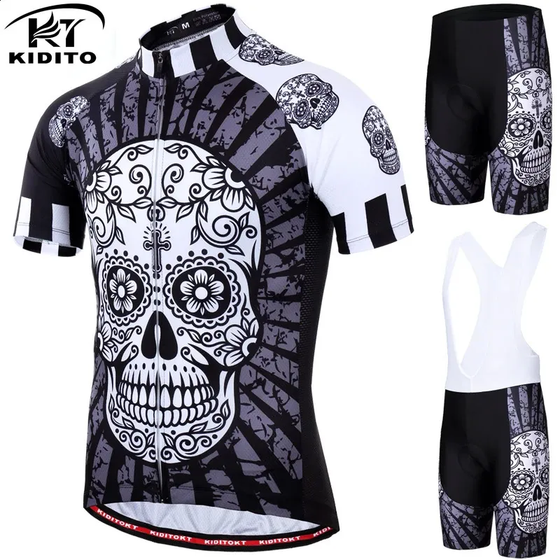 Cykeltröja sätter Kiditokt Funny Cycling Jersey Set Summer Cycling Clothing Suit Skull Mtb Mountain Bike Clothing Racing Bicycle Clothes Suit 231116
