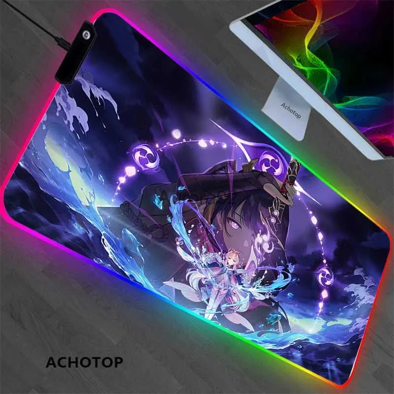 RGB Genshin Impact Gaming Mouse Pad With Wrist Rest XXL Anime Cartoon